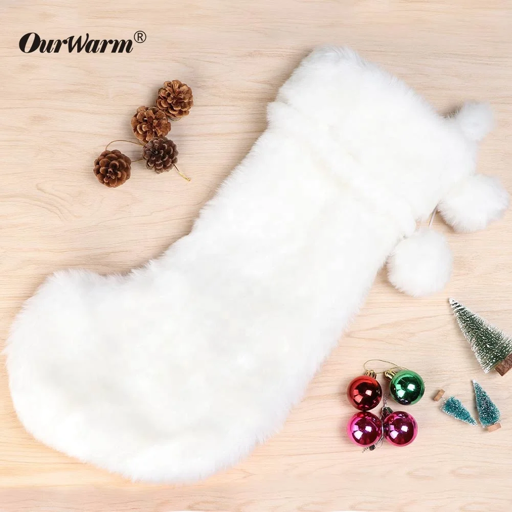 OurWarm Xmas Party Decoration White Faux Fur Christmas Stockings Socks For Holiday Party