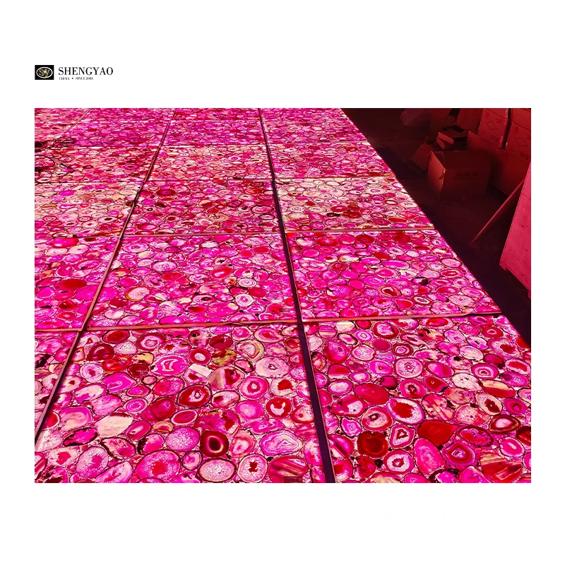 Custom Size Natural Gemstone Pink Agate Backlit Floor Tile