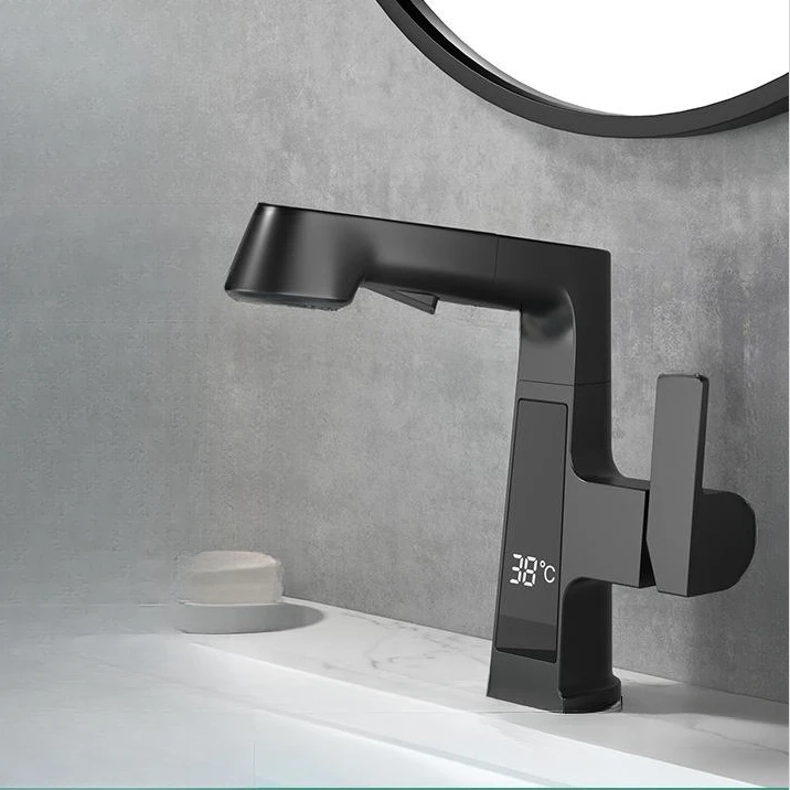 Intelligent Digital Display Faucet Pull Out Basin Taps Black Bathroom Smart Thermostat Electronic Pull Down Basin Faucets