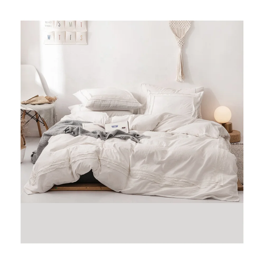 US Size Cotton White Retro Bedding 3 Pieces Duvet Cover Set King Size