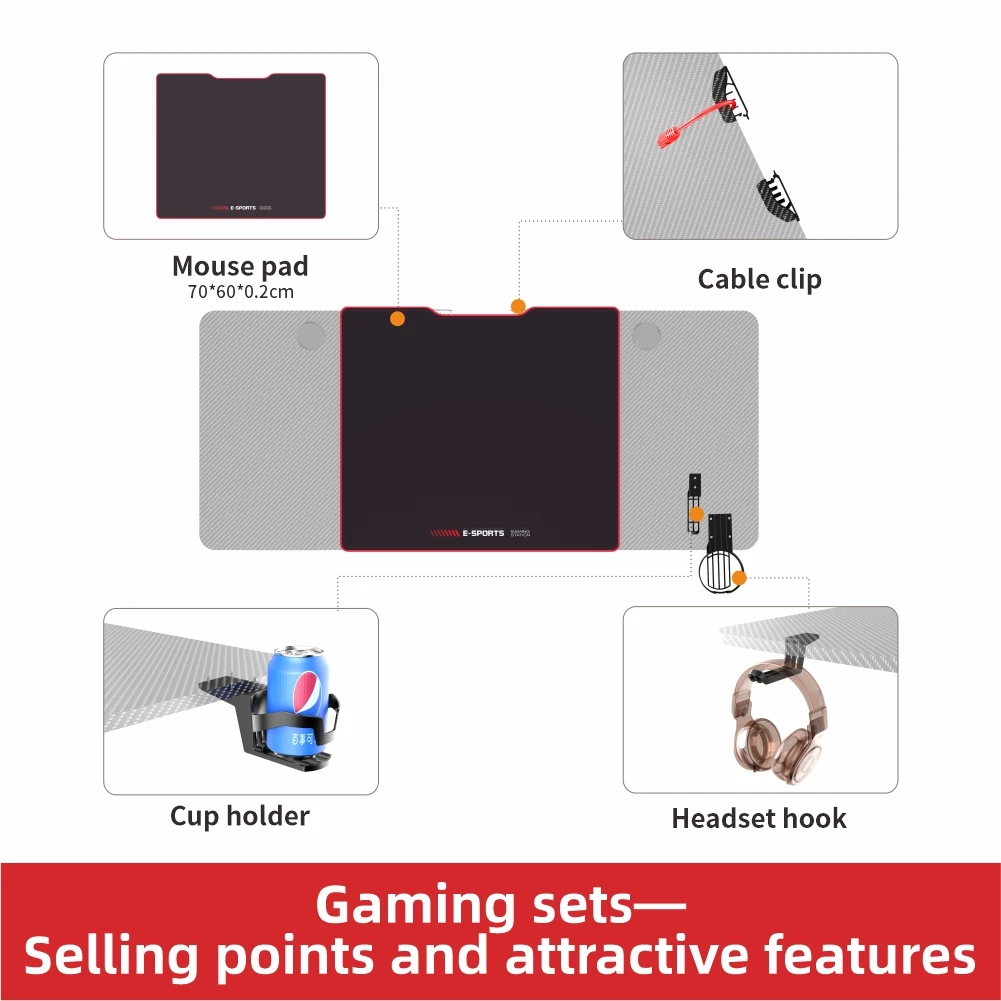 Icockpit Furniture Moveable Office  Wooden Very Cool Ergonomic RGB Gaming Table RGB Gaming Desk Bureau Gamer