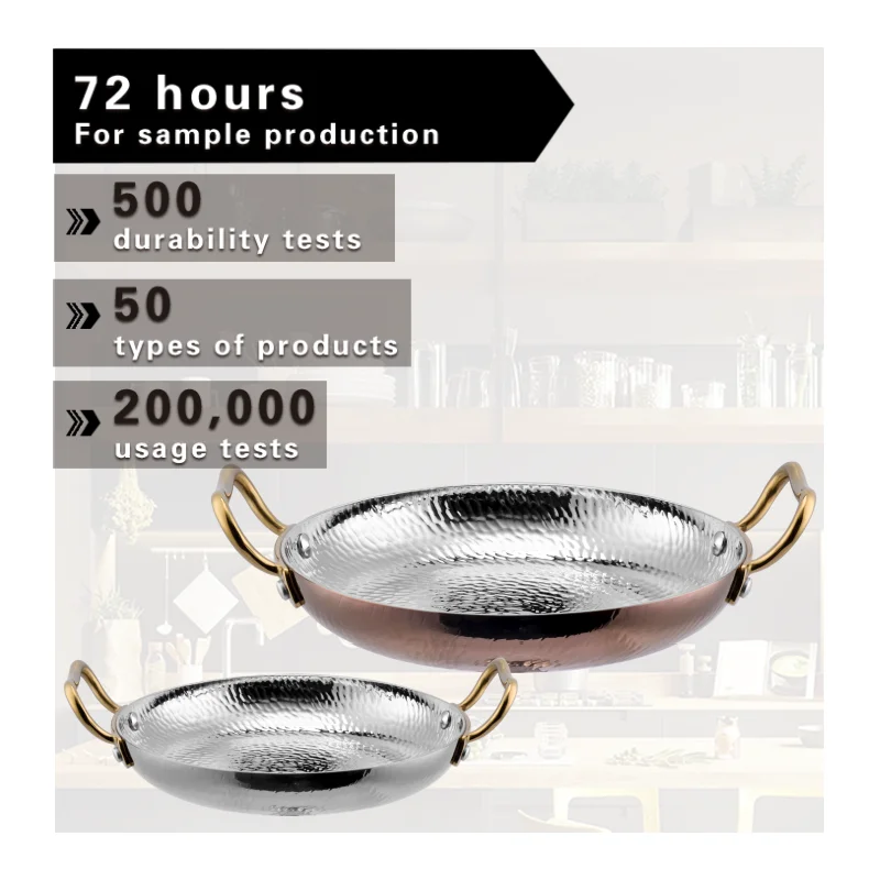 Luxury Rose Gold Round Inside Stripes Embossing Double Handles Food Dish Tri-Ply Stainless Steel Plate for Restaurant Hotel