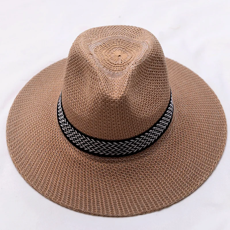 SP23-3133 Fashion Breathable Classic Summer Panama Straw Hats Men Outdoor Beach Sun Protection Hats