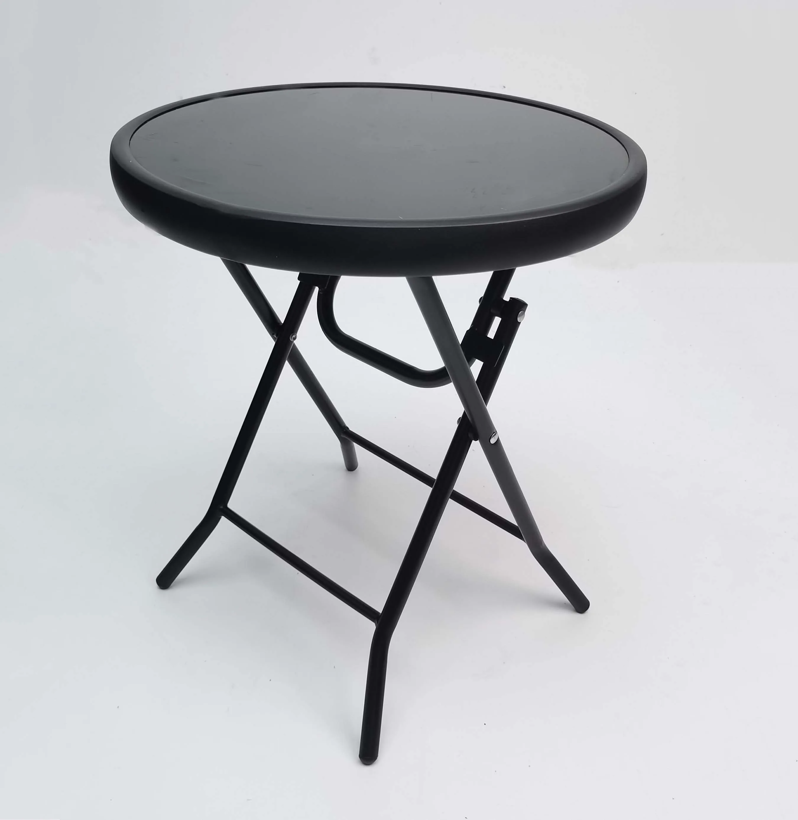 Hot Selling Round Shape Stainless Steel Folding Table Portable Outdoor Coffee Table Bistro Top Temper Glass Table