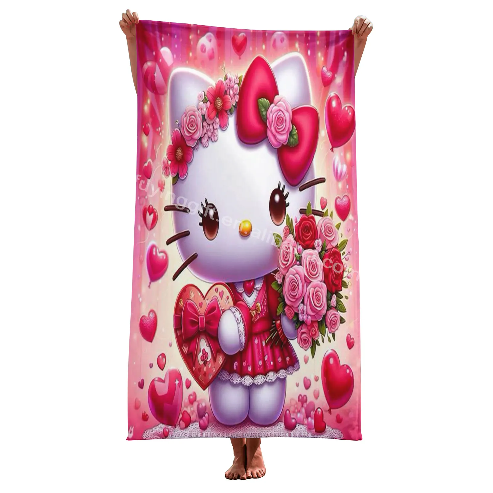 Персонализированное аниме kawaii cat kitty детское пляжное полотенце с мультяшным принтом длинные большие полотенца из микрофибры индивидуальным логотипом