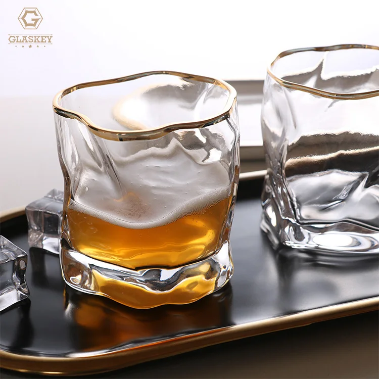 Colorful Drinking Glassware Premium Lead-free Whiskey Glass  Irregular Rocks Spirit Glasses Drink Glasses
