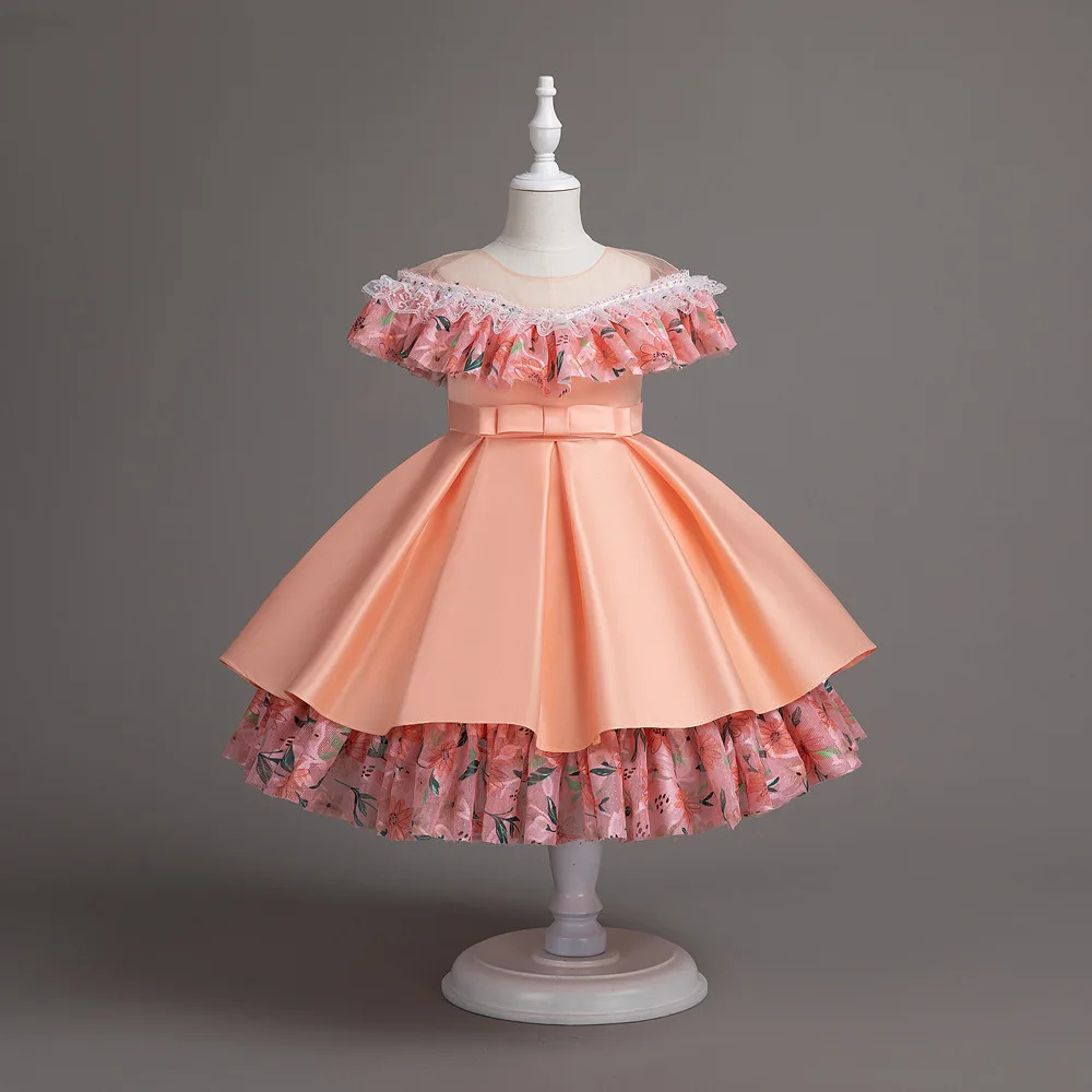 2023 fashion New girls net yarn bow princess dress kids colorful cake puffy dress birthday party flower wending dress girls