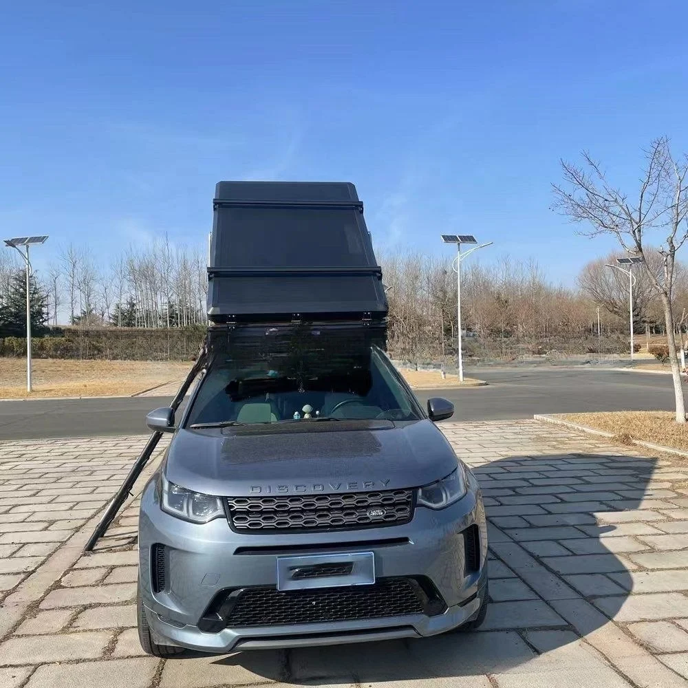 Self driving adventure rest roof tent aluminum alloy shell with crossbar solar panel can be added triangular roof tent