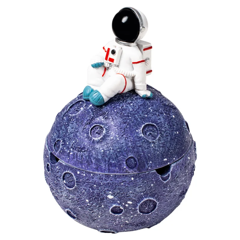 custom logo air smokeless portable cigar ashtray wind proof smokeless astronaut ceramic ashtray with lid