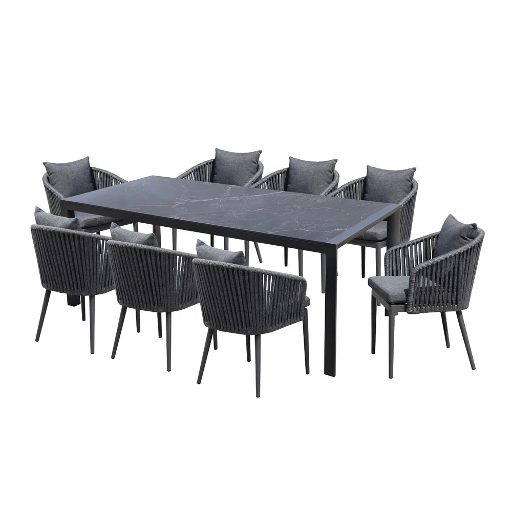J40068 factory  direct Modern marble dining table set  aluminum  tables and chairs set for cafes and restaurants