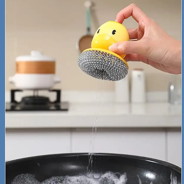 Wholesale cartoon pot brush, detachable wall mounted, liquid added dishwashing brush, household cleaning products