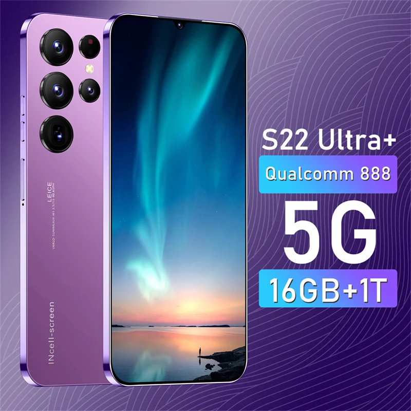 Лидер продаж 2022, новый стиль, мобильный телефон S22, ультра две sim-карты, Android 12, разблокированные мобильные телефоны, мультимедийный Verizon carrier