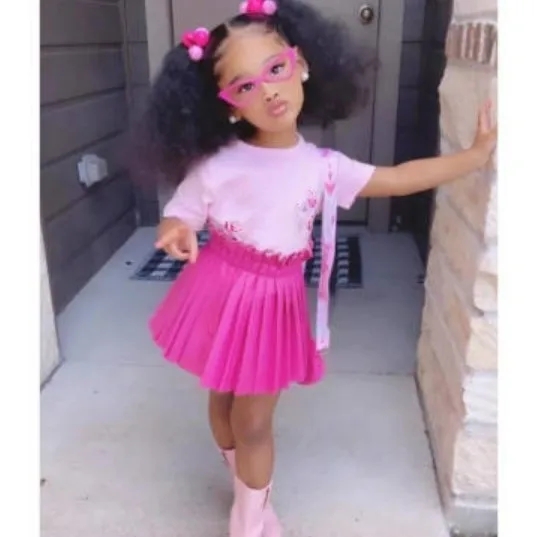 new girls leather skirt pu leather children waist pleated skirt