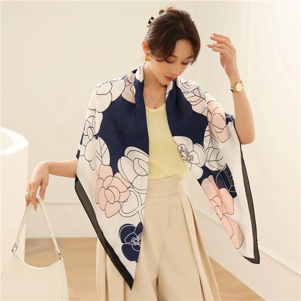 Wholesale Large Silk Scarf Ladies Custom Logo Digital Print Luxury Silk Scarves For Women foulard en soie