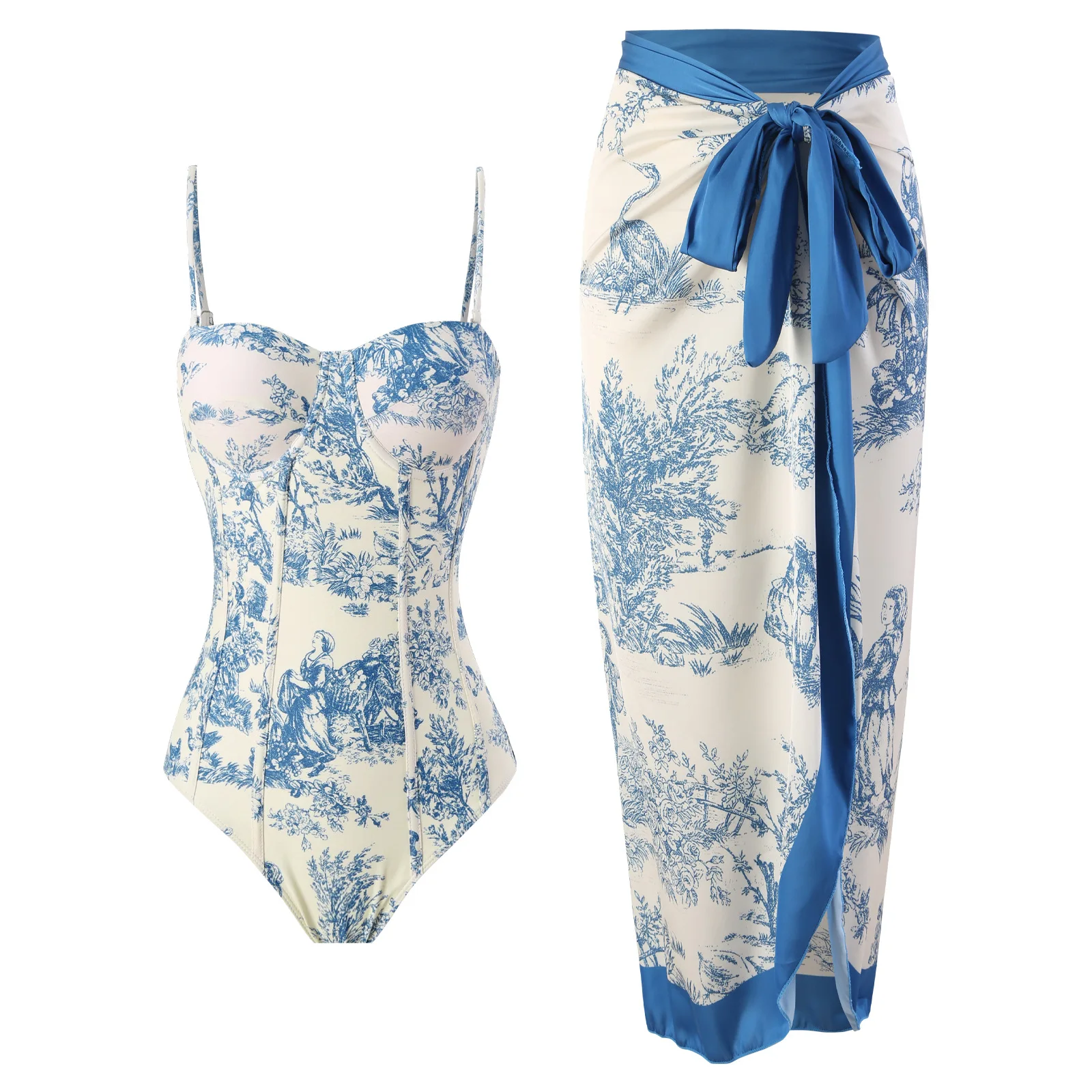 2024 новый модный Цельный купальник с принтом Sarong летний женский купальный костюм пляжная одежда