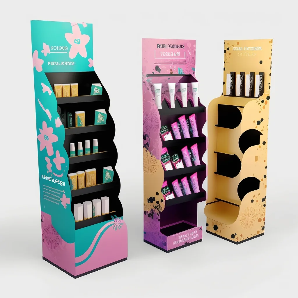 Newest Printing Customized Products Cardboard Floor Cosmetic Store Rack Shelf Display Stand for Cosmetics