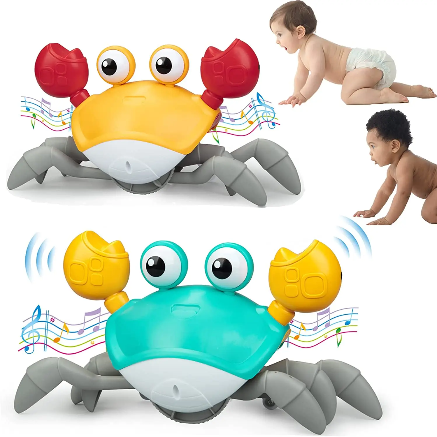 Crawling Crab Baby Toys Crawling Toy with Music & Light Tummy Time Interactive Toddler Toy Automatically Avoid Obstacles for Boy