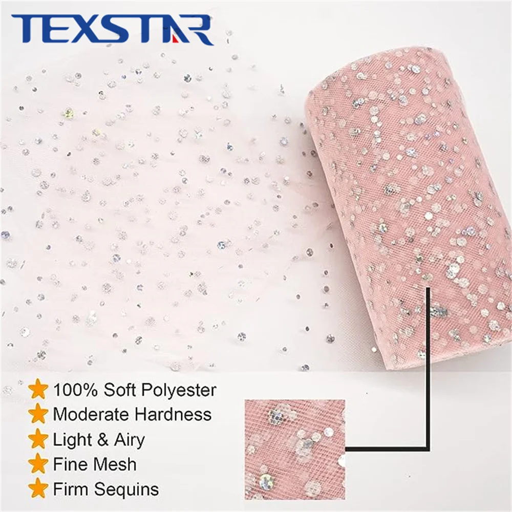 Glitter Tulle Fabric Rolls 6 Inch width Sparkling Sequin Polka Dots Netting Spool for DIY Tutu Skirt Wedding Easter Party