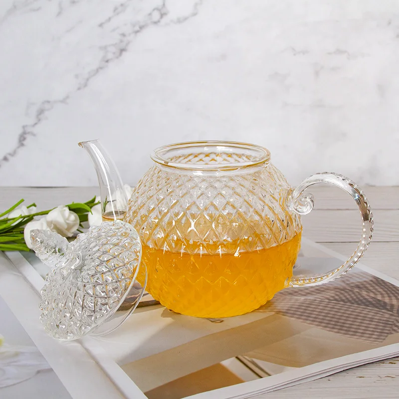 big size bamboo lid scented tea borosilicate glass teapot