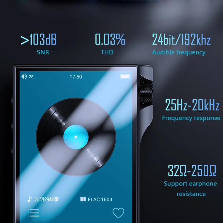 High Res Q8 MP3 Player DSD DAC OTG Portable Digital Audio Music Hifi Player Built in 16GB and External Memory Support 256GB