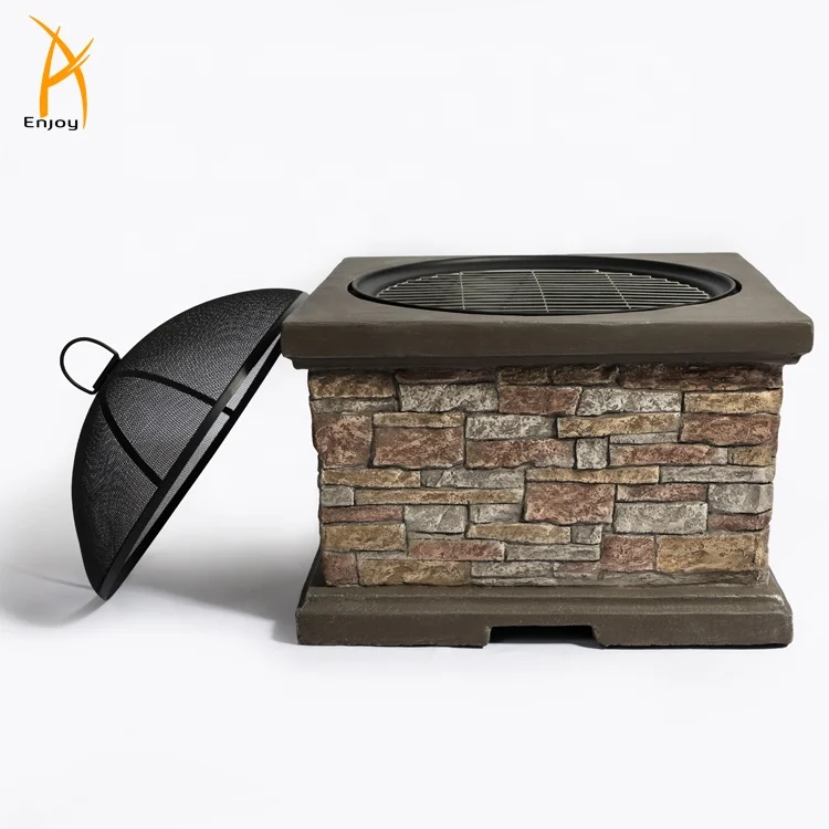 MgO Square Fire Pit with Brick Look Outdoor Heavy Stable Firepit