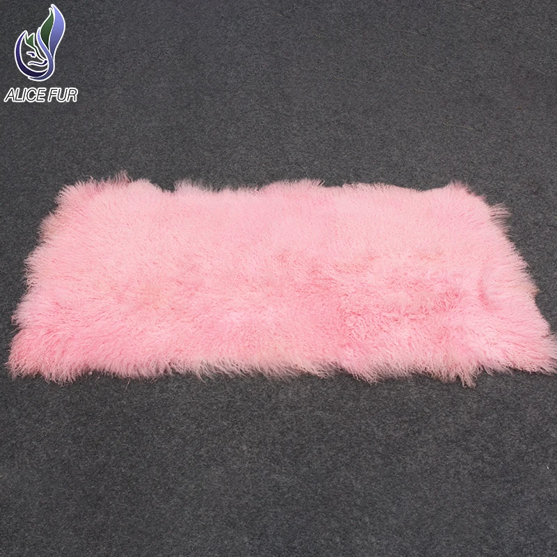 Real pink colour OEM tibetan fur rug sheepskin  mongolian lamb fur rug