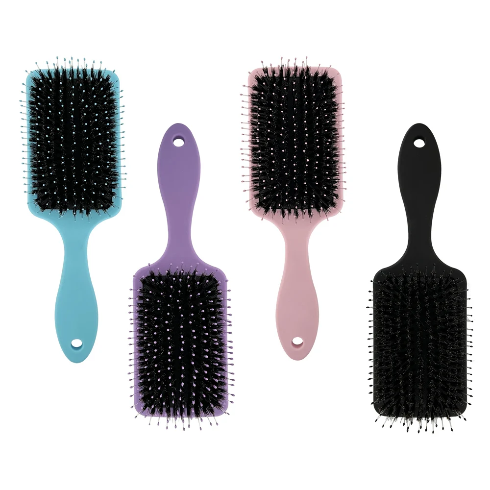 Comb mixed boar and nylon bristles paddle curly hair brush extensions plastic handle paint brush boar bristle brush