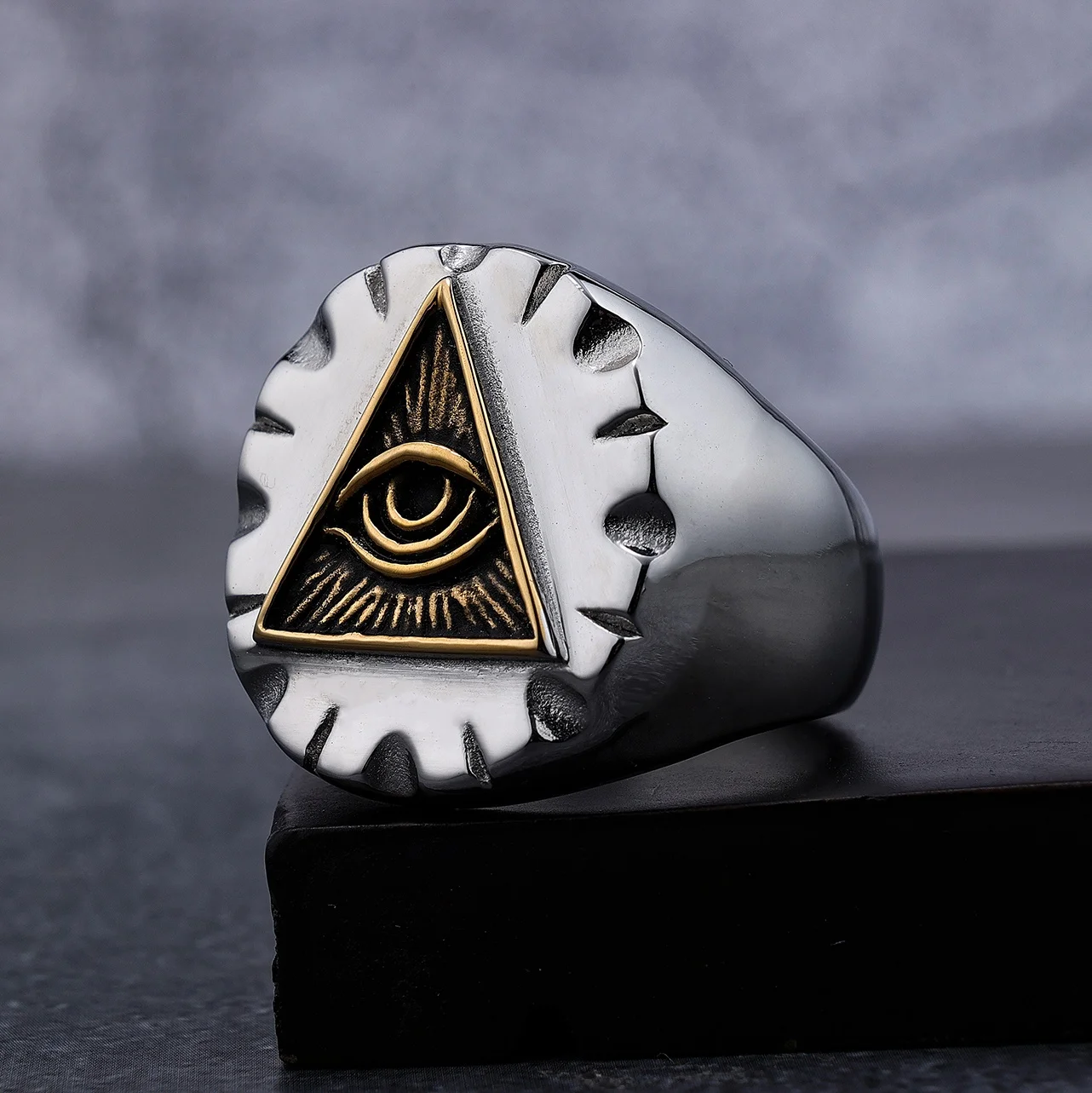 All Seeing Eye Ring  Illuminati Eye of Providence Pyramid Triangle Amulet Retro Ancient Symbol Finger Rings for Men