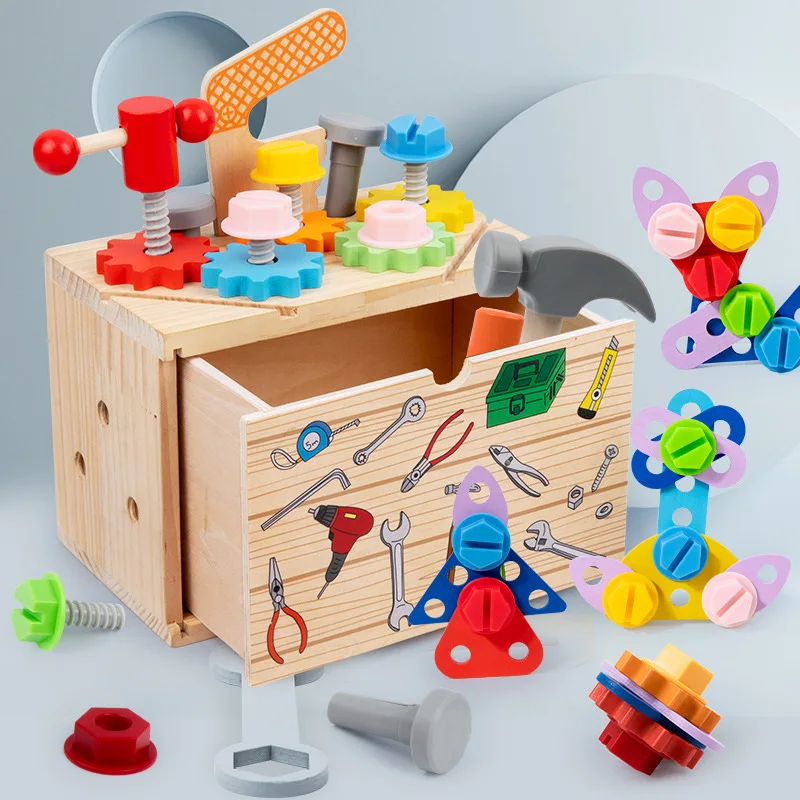 Children Wooden Multifunctional Drawer Toolbox Set for Baby Role-playing Enhances Hand-Eye Coordination