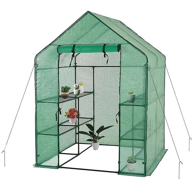 Outdoor Portable Greenhouse Mini Walk In 2 Tiers 8 Shelves Stands Small Shelving Green House for Herb and Flower