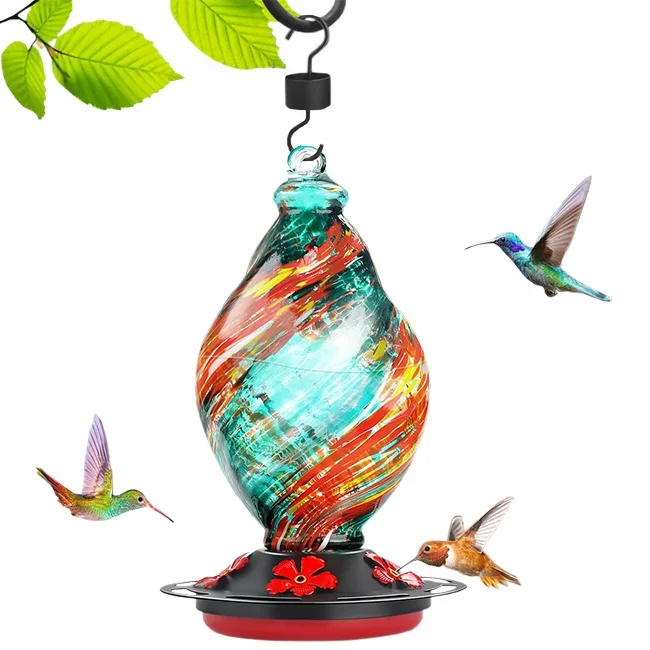 Wholesale Ice Cream Shape Spiral Hummingbird Nectar Feeder Ant Moat 30oz Hanging Hand Blown Glass Hummingbird Feeder For Outdoor