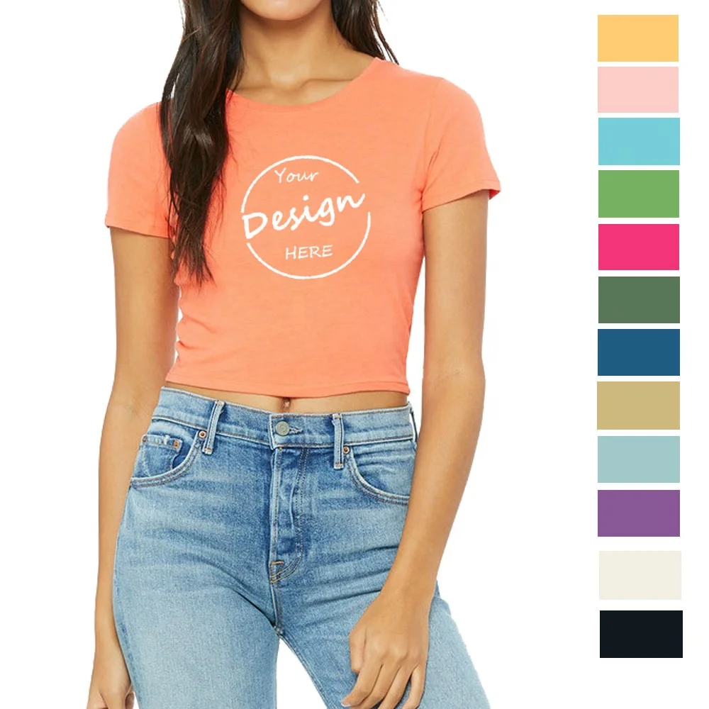 OEM Wholesale High Quality 95% Bamboo 5% Spandex Baby Tee Crop Top Custom Screen Print Plain Cropped Fitted Tees For Women