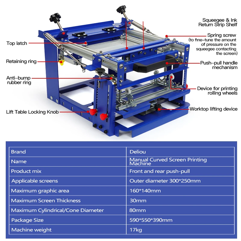 Manual Curved Screen Printer Easy-to-Operate Silk Screen Printing Station Cylindrical Conical Plastic/Glass/Metal Label Printer
