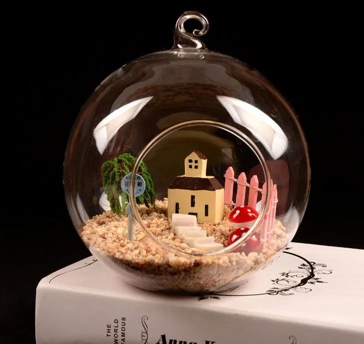 wholesale round shape glass plant terrarium hanging terrarium hanging glass ball with metal stand
