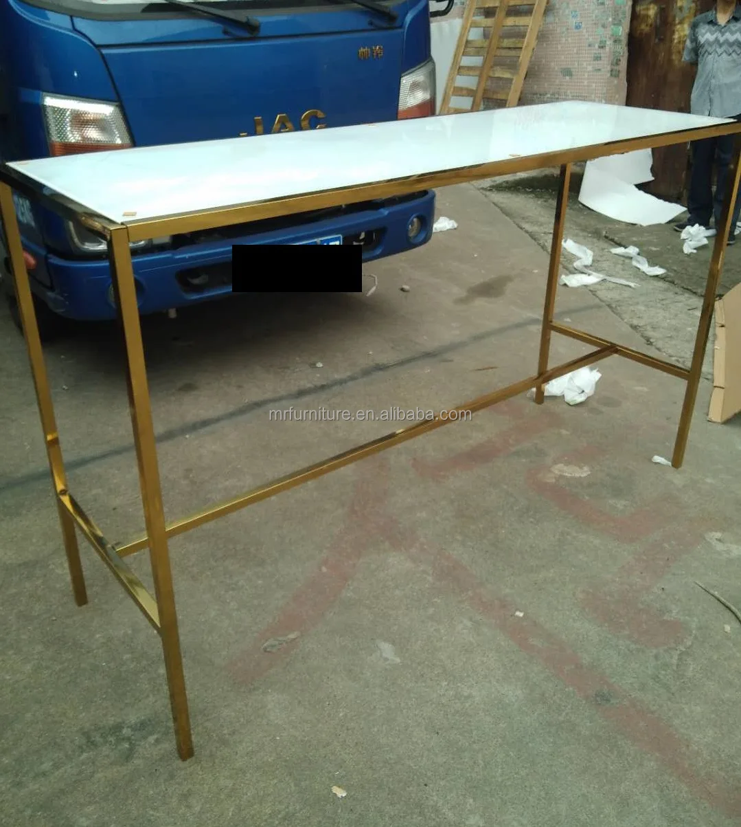 Hot Selling Wedding Party Cocktail Table Luxury Rectangle Bar Table Gold Stainless Steel Tall Table For Rental Event Hotel