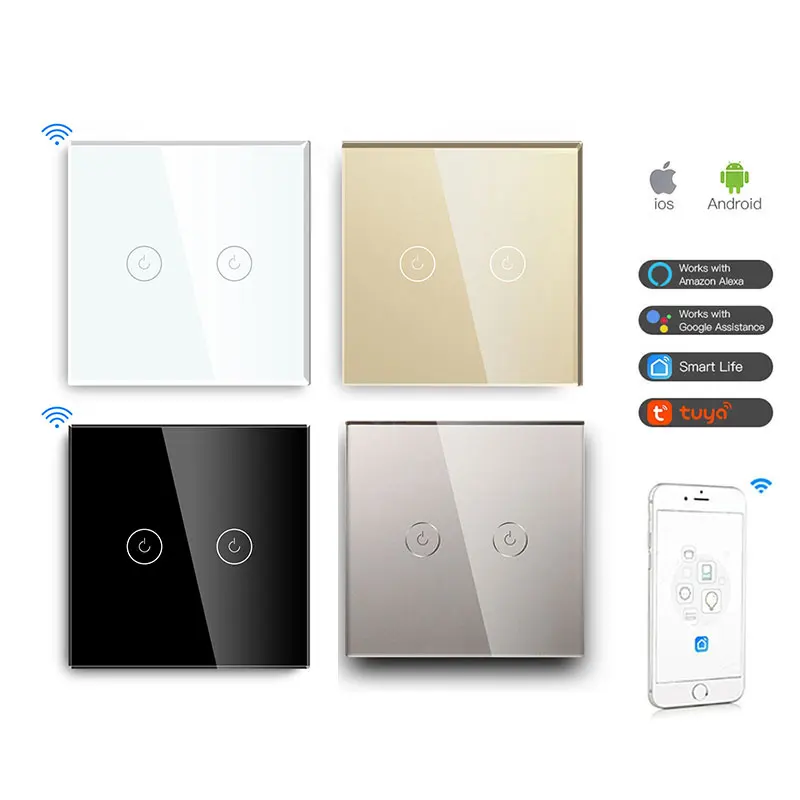 Mvava 2 Gang 600w 220v Tuya Electrical Phone Wifi Wireless Remote Controlled Light Touch Smart Switch
