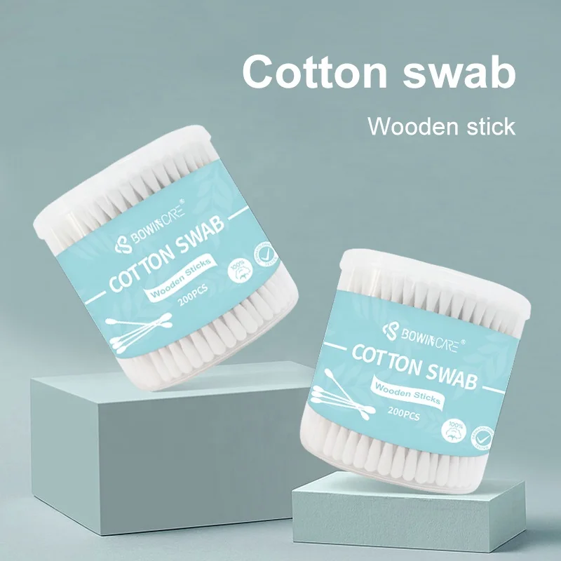 Oem manufacturer of wooden cotton buds cosmetic pure cotton swabs