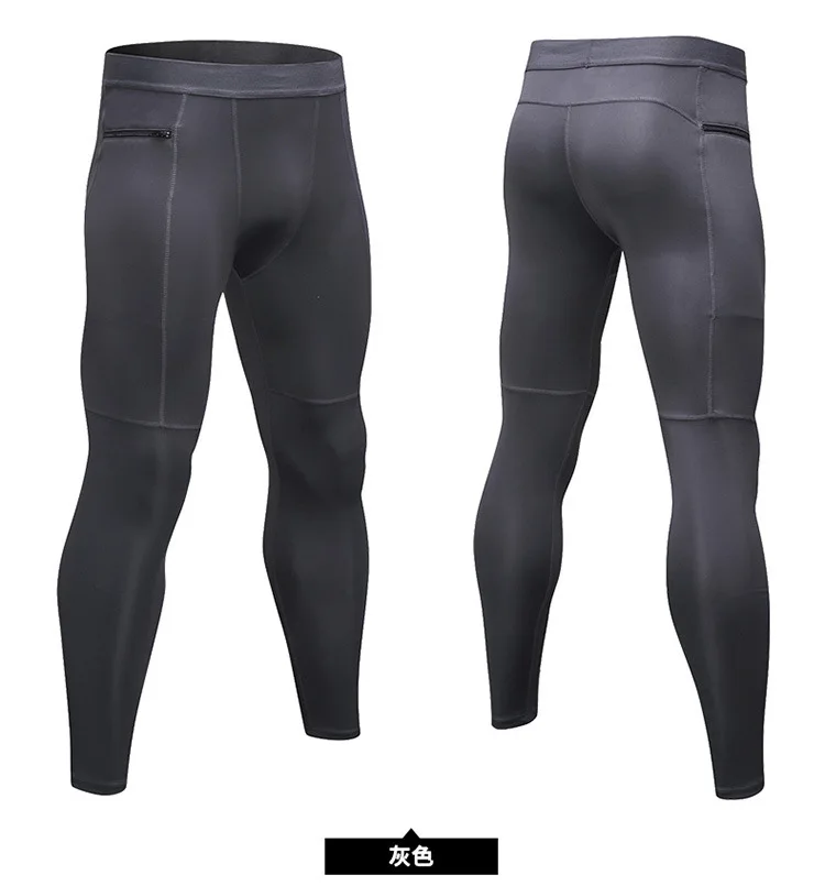 wholesale men gym wear compression seamless tights dry running leggings with zipper pocket