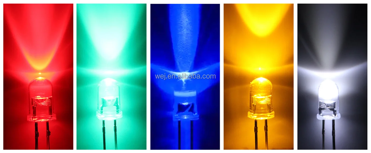 5mm Round Head LED Diode Assorted Kit Warm/Nature White Green Red Blue Yellow Orange Pink Purple DIY Light Emitting Diode