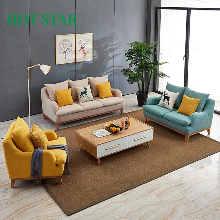 New Design Modern Microfiber Fabric Sofa, Lasted Simple Design Livingroom Furniture, Wood Frame Mini Sofa Sets With Ottoman