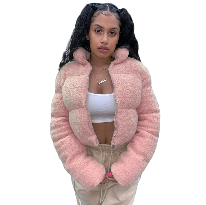 Women Winter Jackets And Coats 2021 Long Fleece Cropped Candy Women fuzzy Bomber Jackets Coats For Ladies Fur Coat