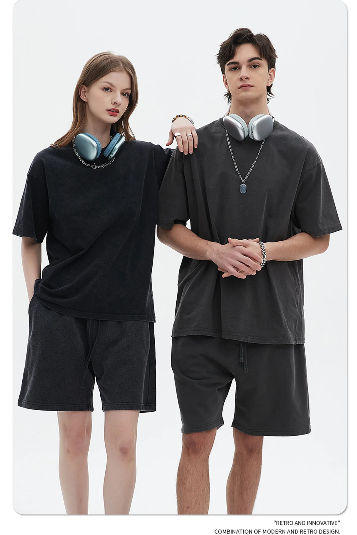 Custom Logo 100% Cotton Summer 2 Piece Set Blank T Shirt And Acid Wash Shorts Set Casual Outdoor Sportswear Men Shorts Sets