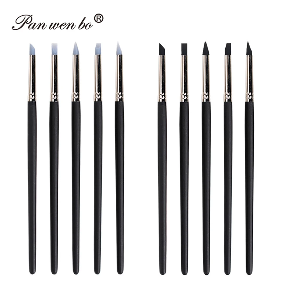 Panwenbo Wholesale 5 Pcs Set Handle Brass Tube Silicone Nail Pen Ceramic Art Clay Rubber Pen