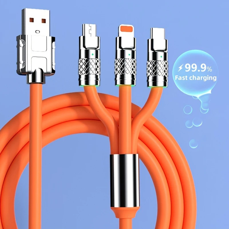 3A 120 Вт usb-кабель для быстрой зарядки Цветной силиконовый кабель 3 в 1 Тип c зарядный iphone 15 14 13 12 11