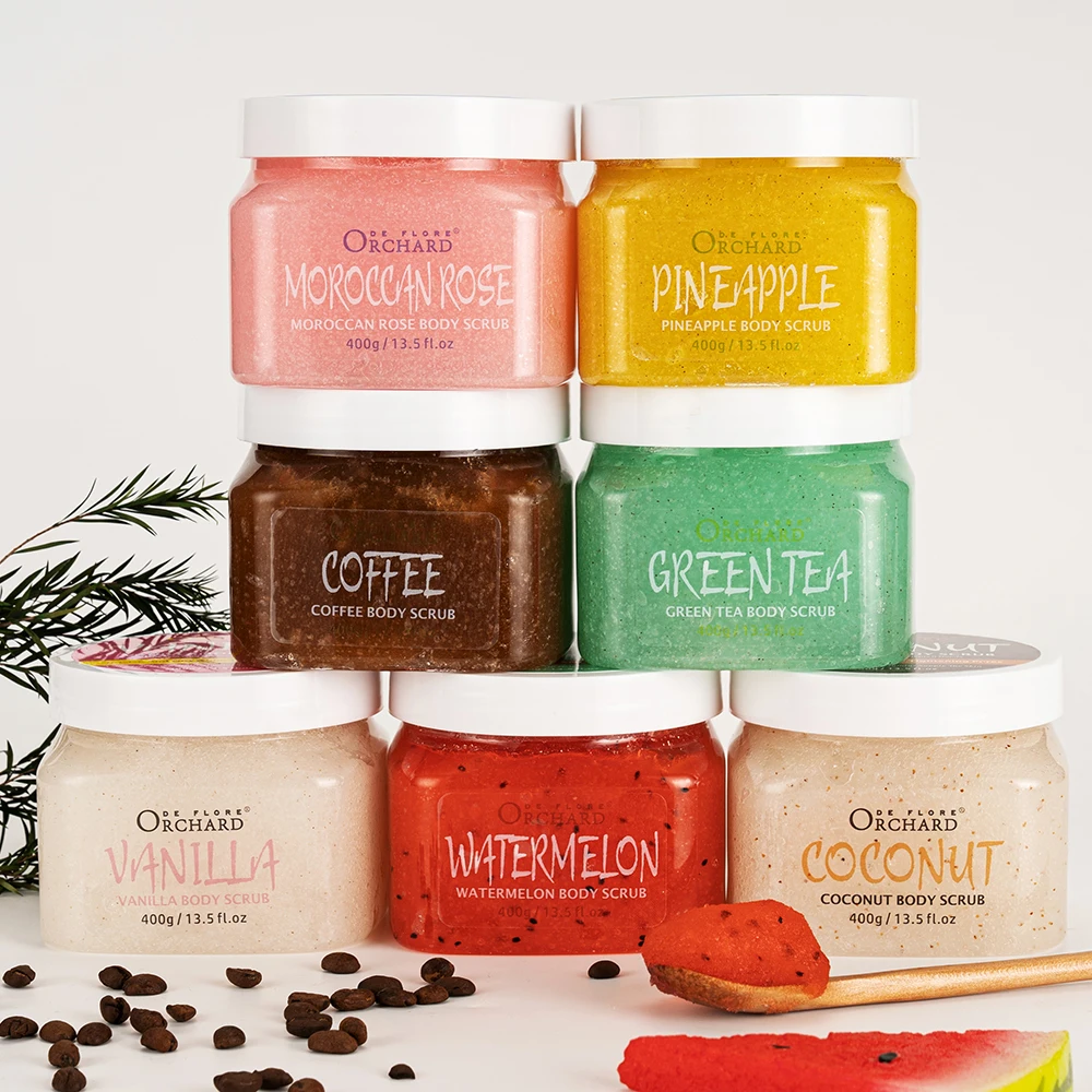 Органический ароматизированный веганский отбеливающий крем для кожи отшелушивающий увлажняющий кофе кокосовый арбуз фруктовый солевой сахар скрабы тела