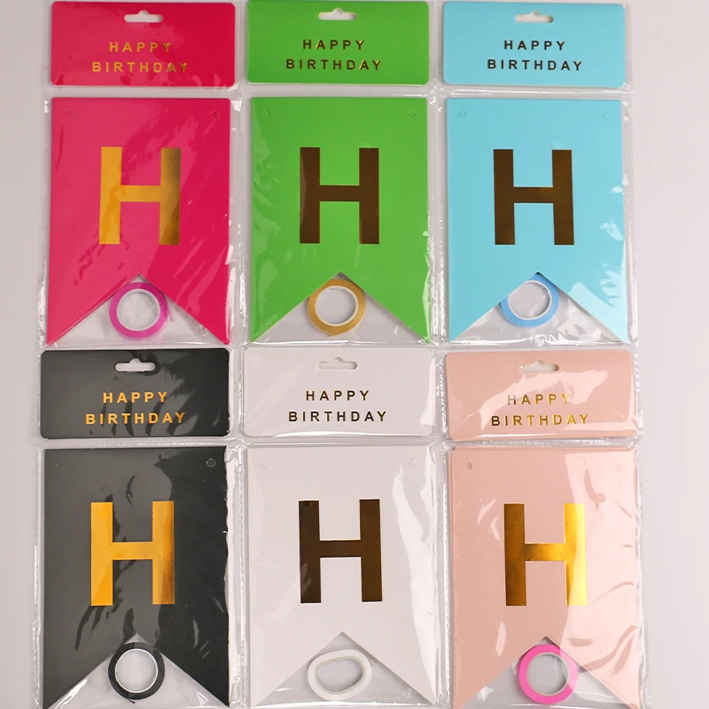Wholesale 17*12 CM Happy Birthday Hanging Paper Banner Fishtail Party Flags For Happy Birthday Decoration Supplies