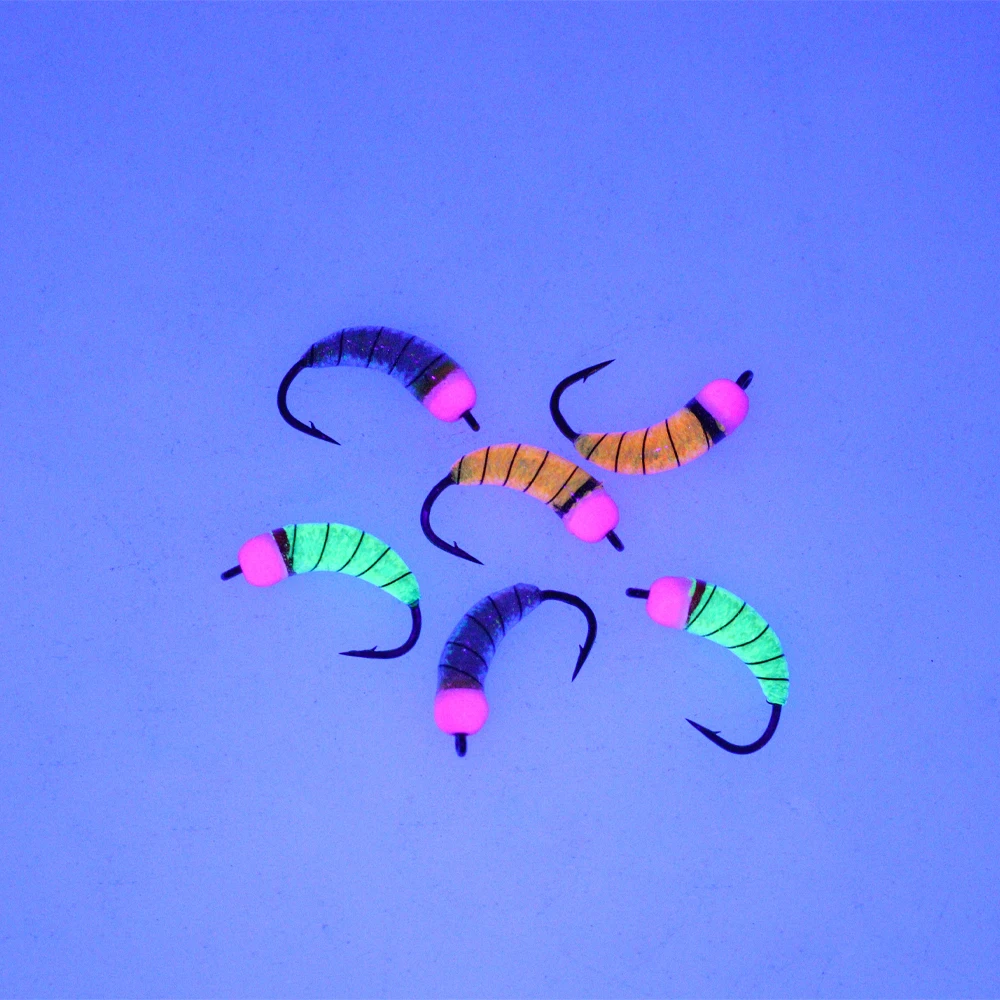 Fly Fishing Trout Brass Bead Head Big Nymph Flies Scud Bug Ice Fishing Worm Fly Caddis Larvae Insect Baits