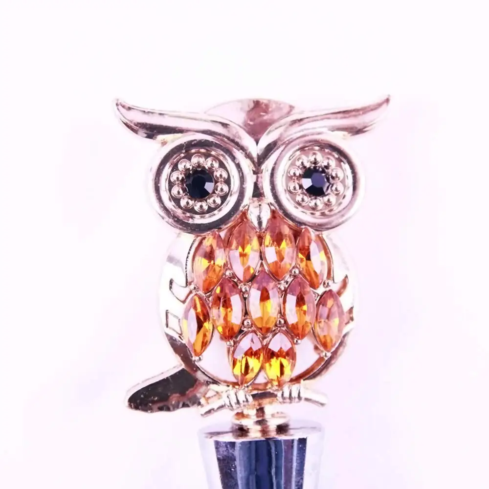 Cute Wine Stopper Decorations Reusable Owl Wine Stoppers Metal Zinc Alloy Golden Wine Bottle Stopper Custom