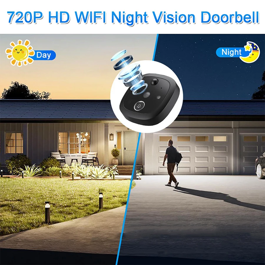 Tuya Smart 130 Degree Wide Angle WiFi Remote Access Two Way Audio Viewer Monitoring Peephole Camera Video Doorbell