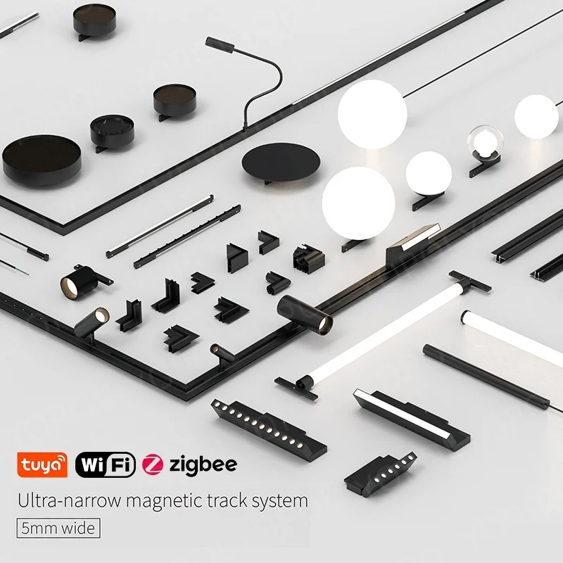 5mm Extremely Narrow Magnetic Track Lights Rail Lighting System Led DC24V 6W 9W Smart Tuya Zgbee Linear Min Magnet Light Lamp